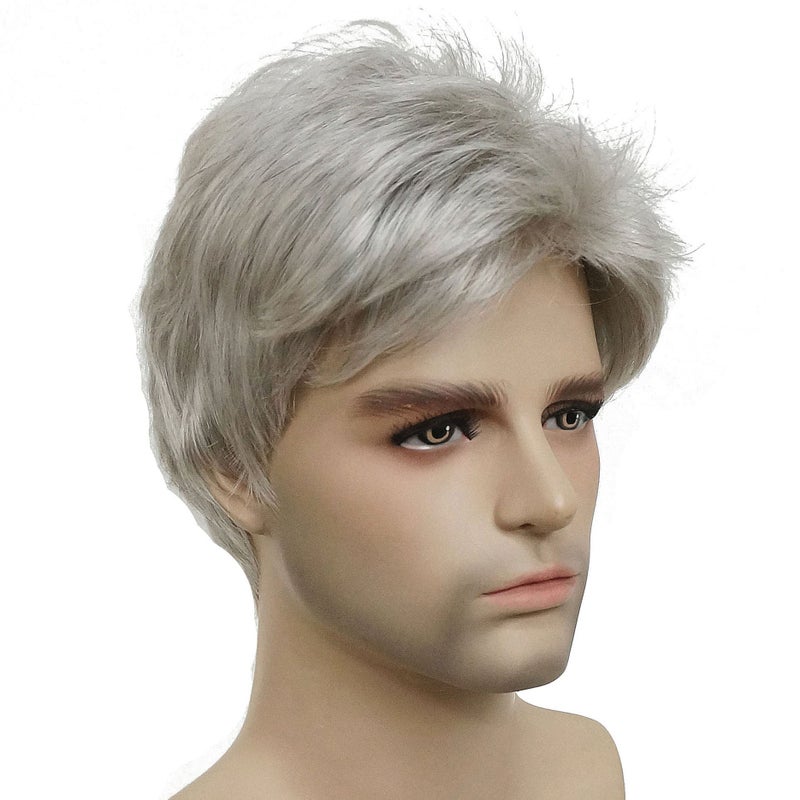 Lydell Men Wig Natural Short Straight Hair Synthetic Full Wigs (51 Silver Grey) - Image 2